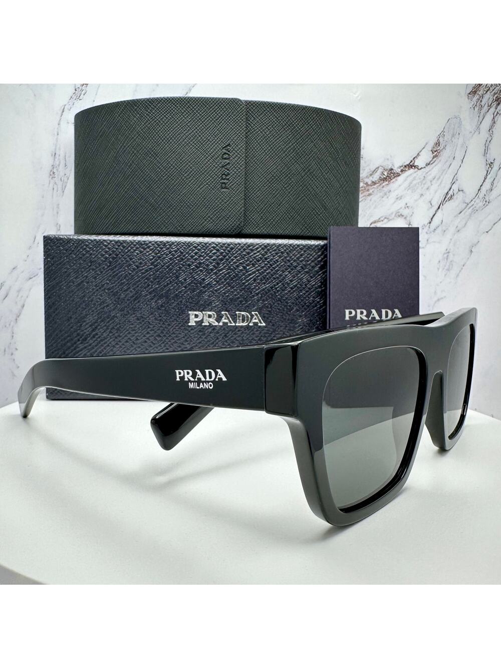 NEW PRADA Sunglasses Black Square Rectangle 54mm w/ Box & Case PRADA